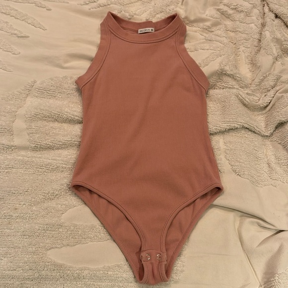 High Neck Racerback Ribbed Bodysuit - Picture 1 of 4